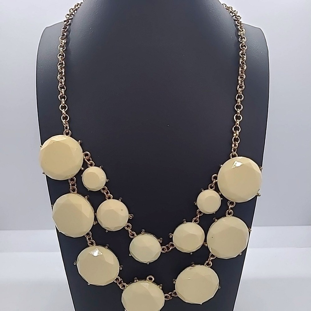 Necklace Bib Cream Gold Tone Statement Tiered Geometric Faceted Resin